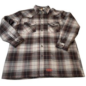 Sideout Vintage 90’s Brown Men’s Plaid Flannel Lined Shirt Jacket Button Front